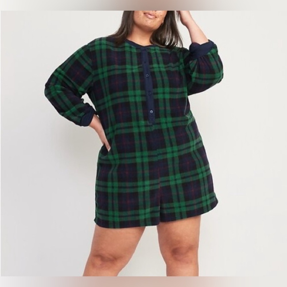 Old Navy Match The Fam Buffalo Plaid Fleece Christmas Holiday PJs Romper XL Tall